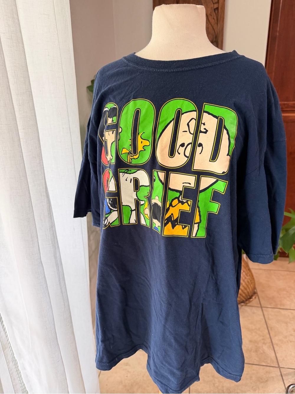 Vintage Good Grief Peanuts Graphic Tee Charlie Brown Navy XL